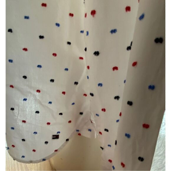 Tommy Hilfiger SZ L Woman’s White Polka Dot Print Half Zip Top/Blouse - Picture 6 of 11